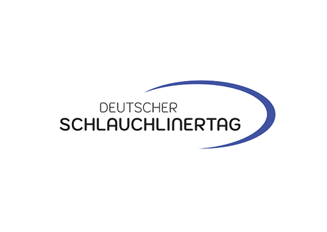 Logo mit Text Deutscher Schlauchlinertag und einer blauen geschwungenen Linie