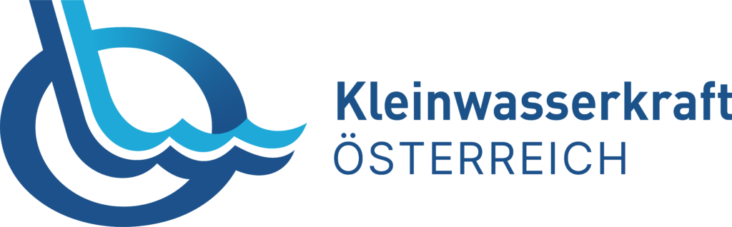 Logo mit blauem Wassersymbol und dem Text Kleinwasserkraft Österreich