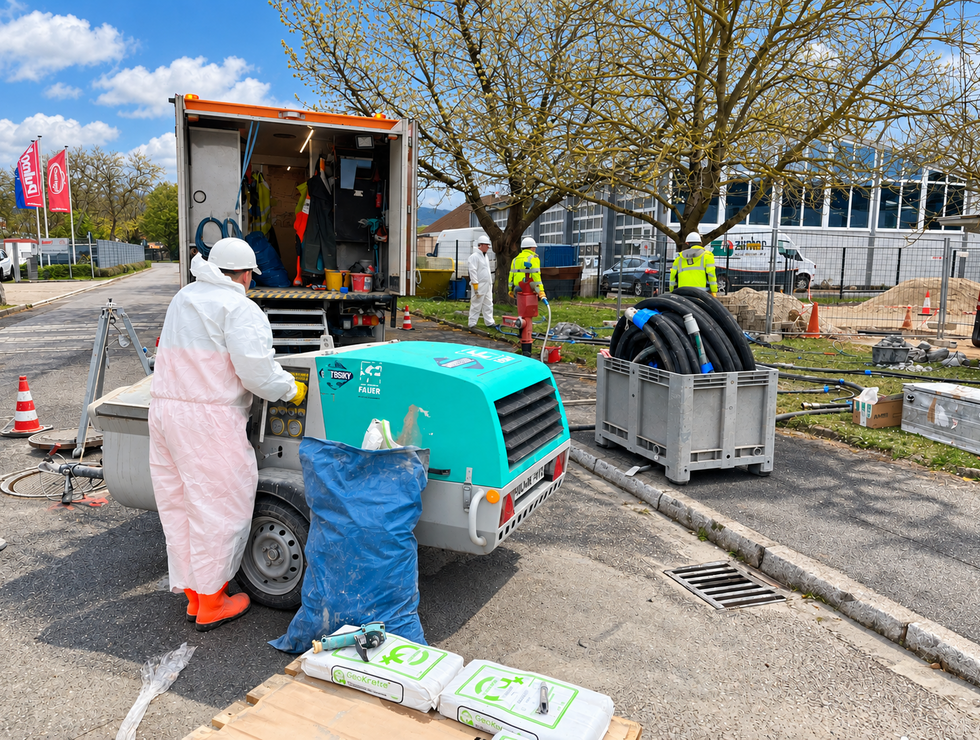 A worker in protective gear operates the Prestige 300 to prepare the material.