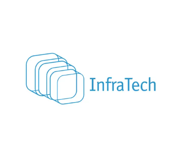 Blaues InfraTech-Logo mit sich überlappenden abgerundeten Quadraten