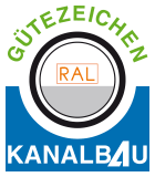 Logo des RAL Gütezeichen KANALBAU mit rundem Emblem und blauem Schriftblock