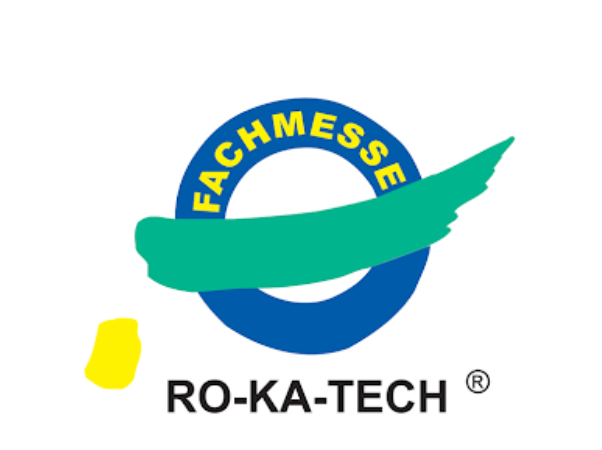 Logo der RO-KA-TECH Fachmesse mit blauem Kreis, grünem Pinselstrich und gelbem Punkt