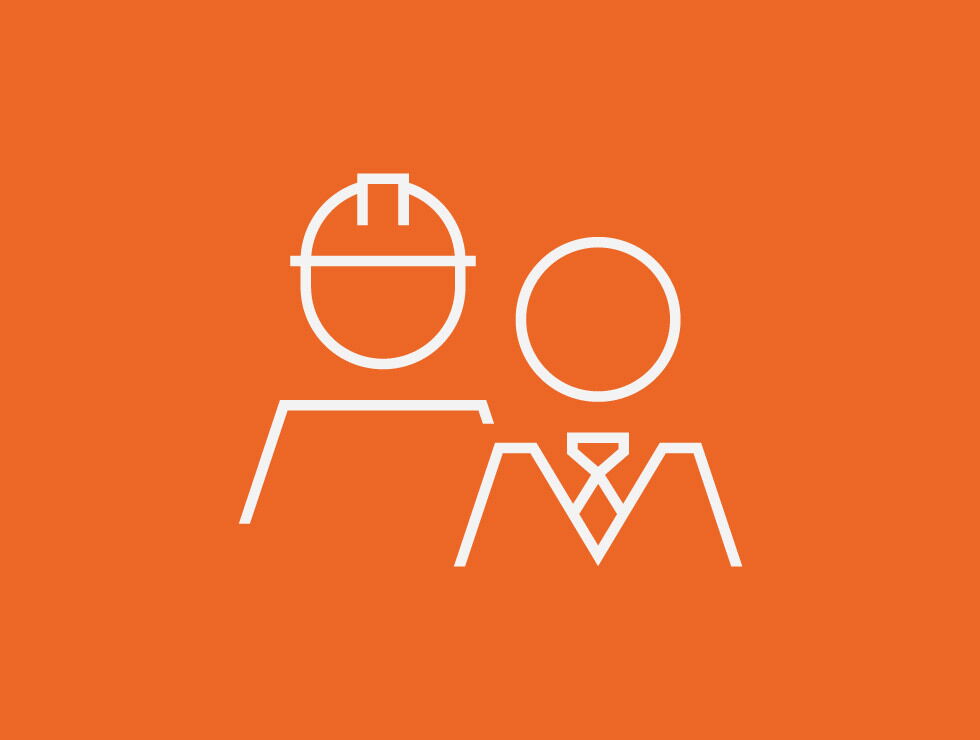 Zwei Bauarbeiter-Symbole auf orangefarbenem Hintergrund