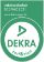 Grünes DEKRA-Zertifizierungsabzeichen, das Qualität oder Genehmigung für Dienstleistungen anzeigt.