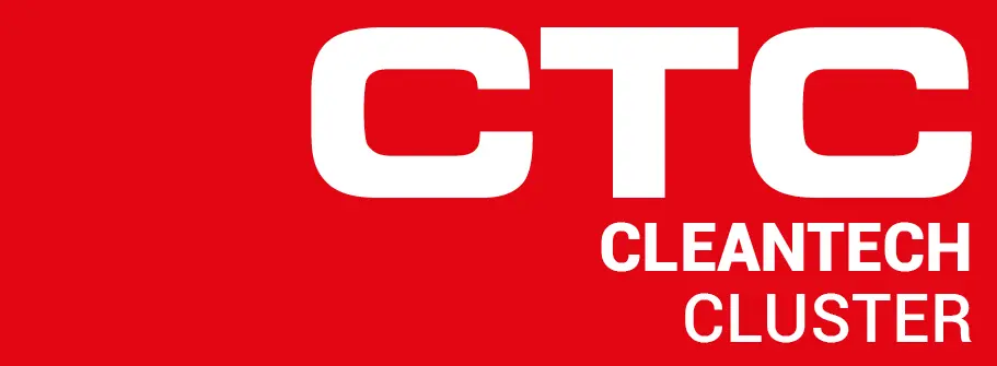 Logo des CTC Cleantech Cluster auf rotem Hintergrund